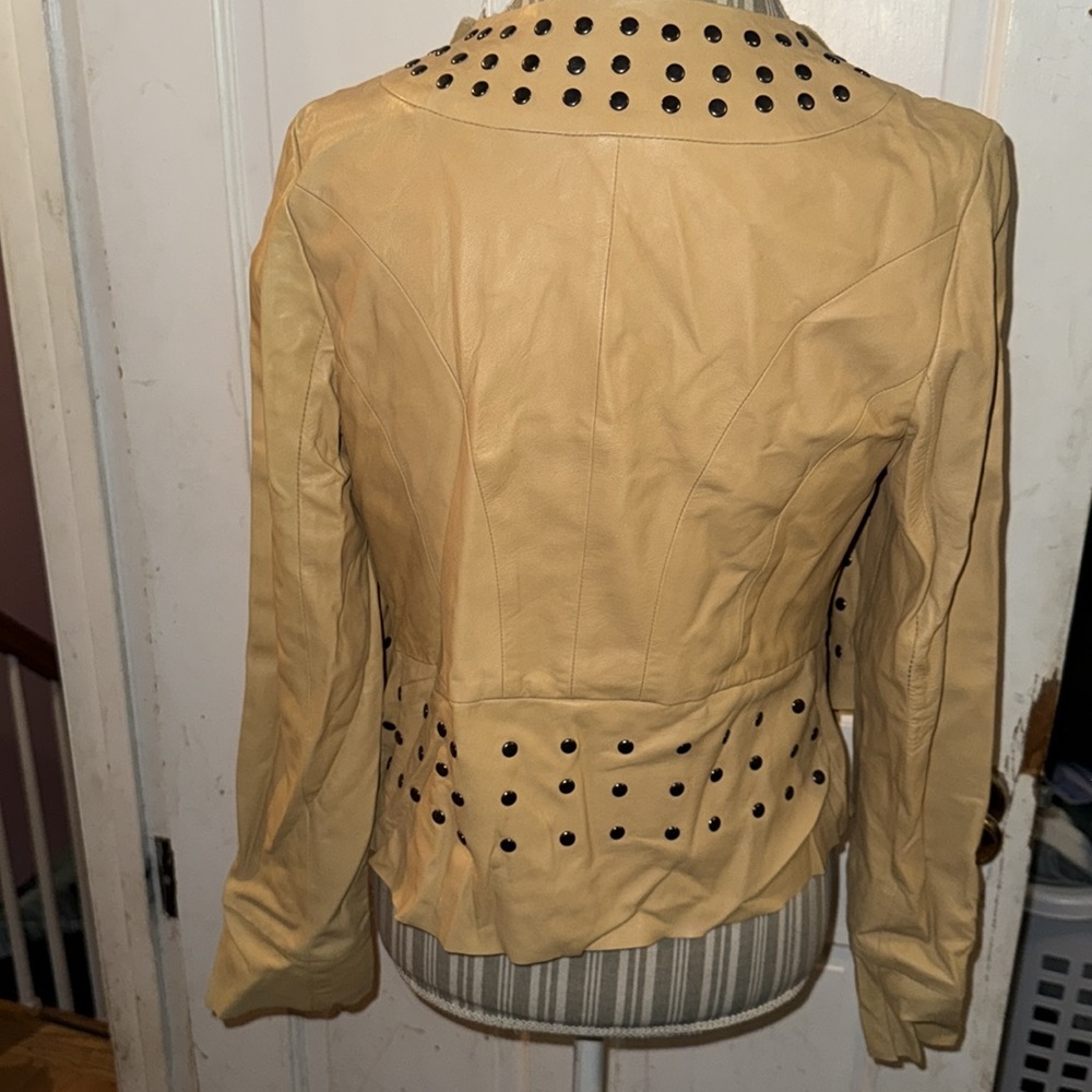 Cache Studded Leather Jacket Beige - image 3